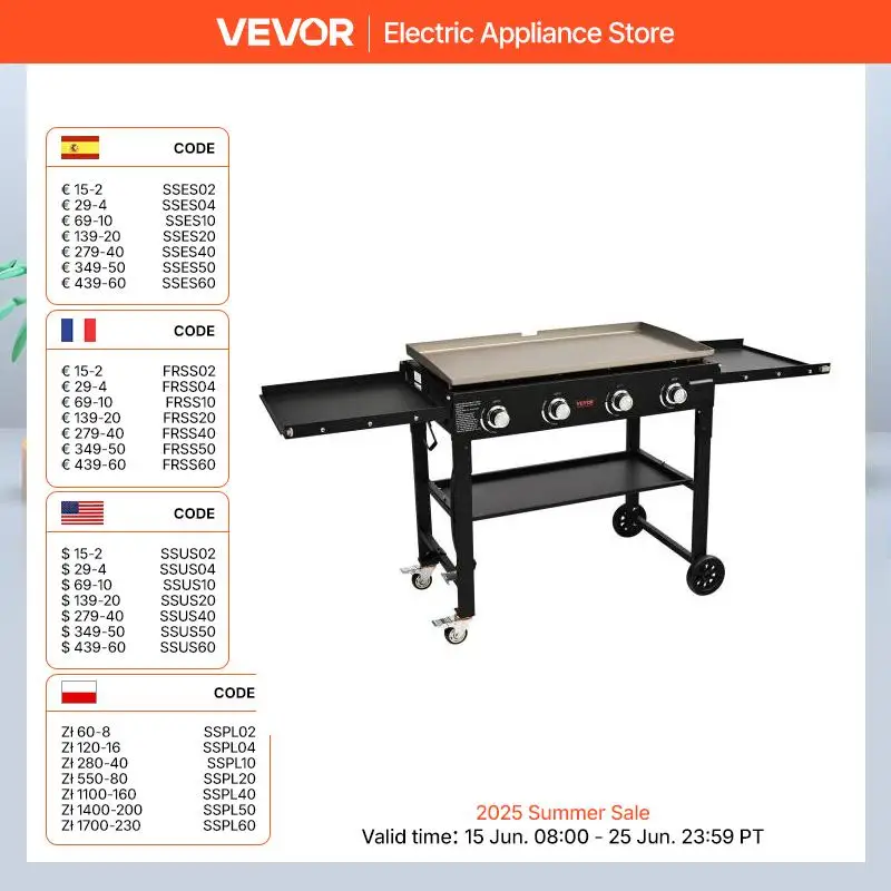 Vevor 4 Brenner 36 Zoll gasbetrieb ener Grill Propangas-Grill mit Seiten regalen Grill-Kochs tation für Camping partys