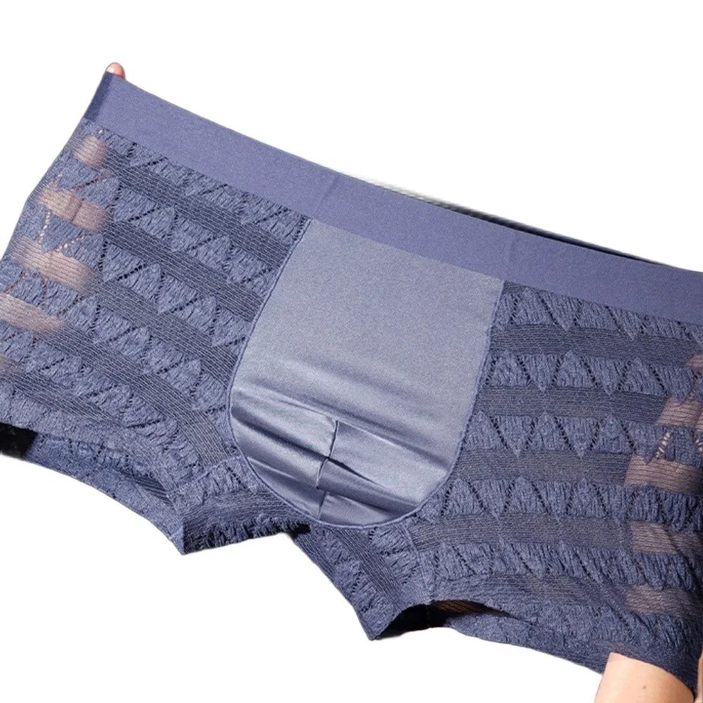 Men's Underwear Wrinkle Jacquard Fashion Boxers Shorts Mesh Breathable Middle Waist Trunks Striped Casual Panties