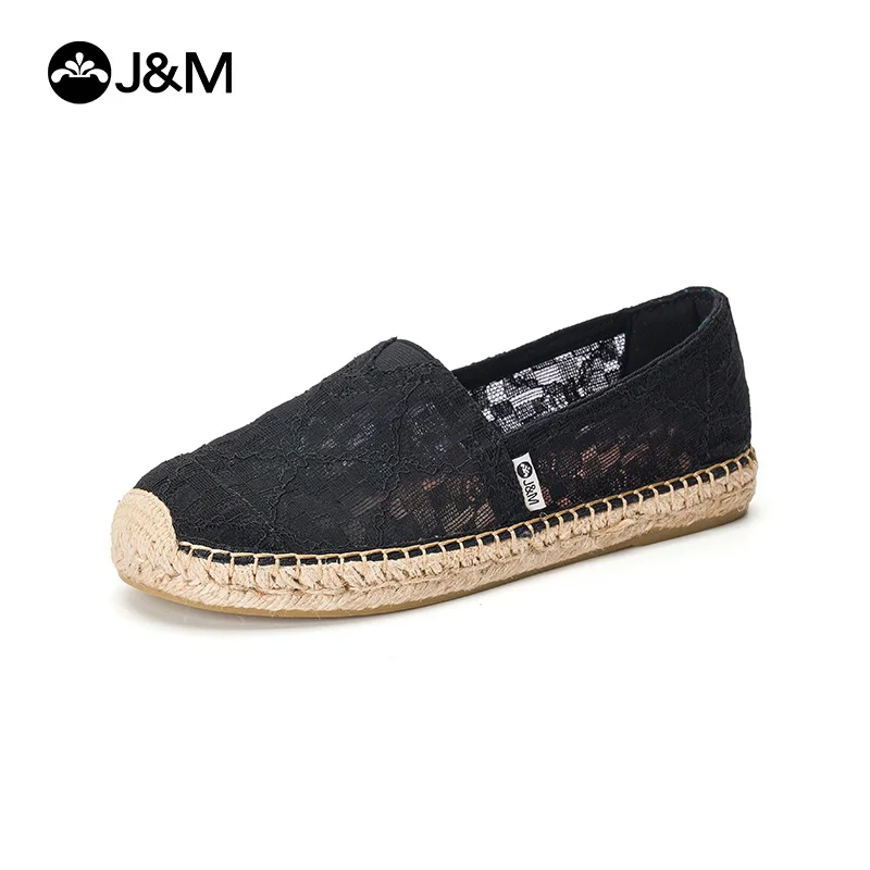 J&M Fashion Casual Shoes Women Fisherman Shoes Lady Korean Lace Mesh Breathable Flats Summer Slip-on Shoes White Black Sneakers