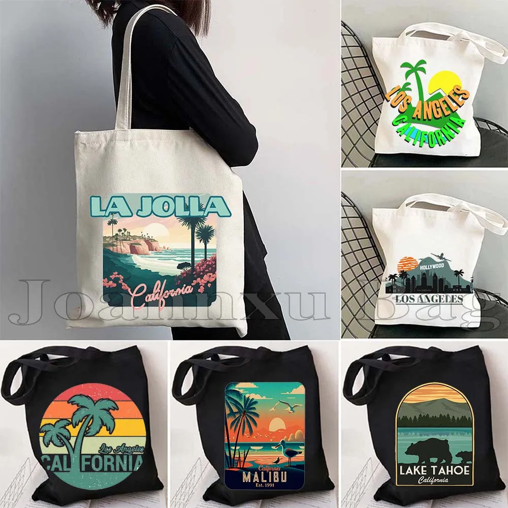 California State Map Bear Flag Golden Gate Bridge Palm Springs San Francisco Canvas Shoulder Tote Bag Harajuku Shopper Handbag