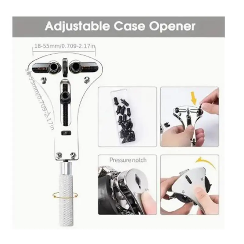 Watch Repair Kit Battery Change, Band Resize, Case Opener & Cleaning Tools Easy Carry Tool Bag Included