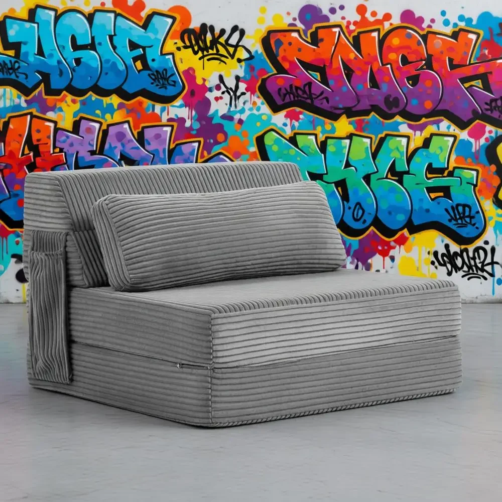 

Grey Convertible Sofa Bed with Pillow, Memory Foam Chair Bed, Single Size Couch, Sleeper Sofa for Living Room
