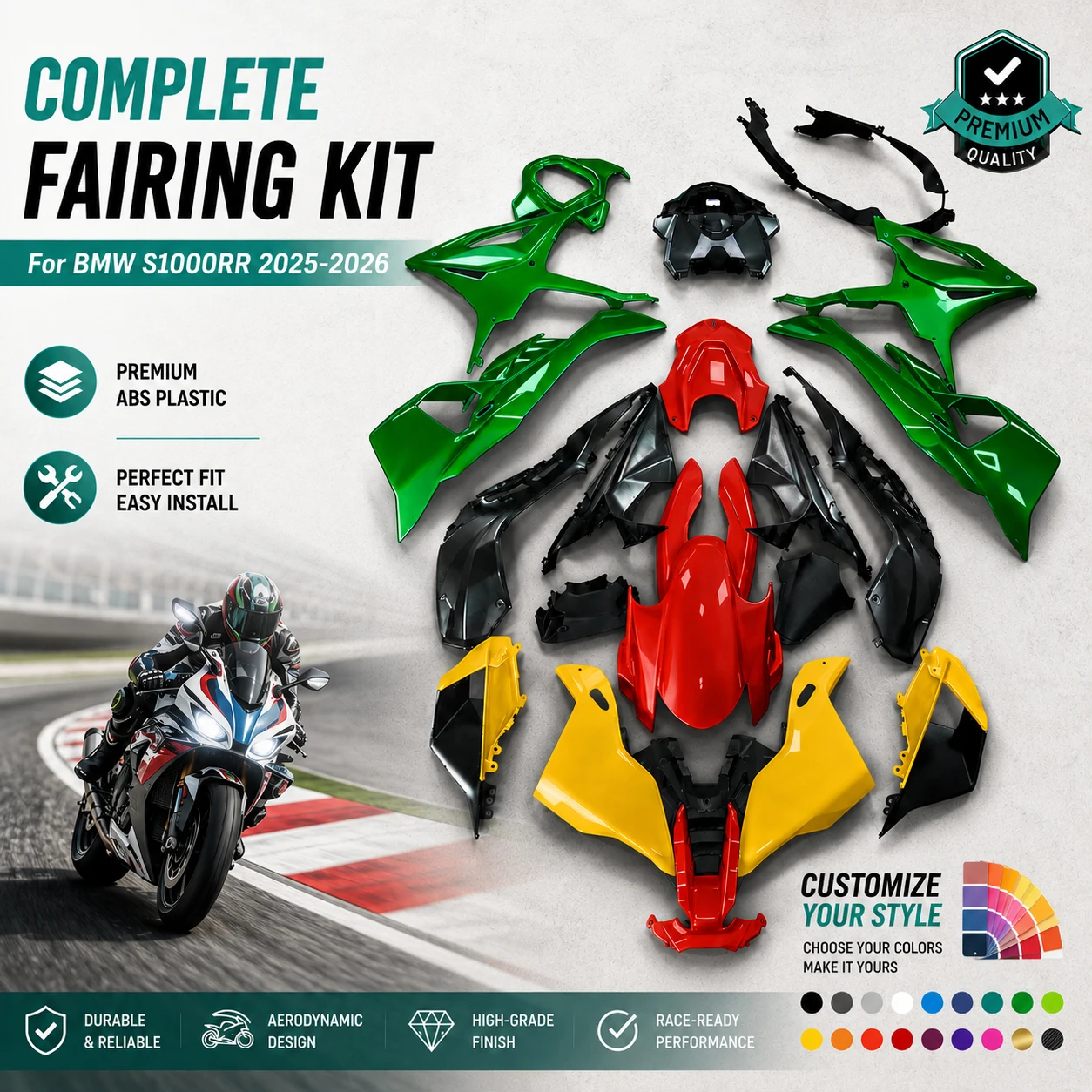 

For BMW S1000 RR 25-26 Red Green Motorcycle Fairing Set 100% Fit ABS Injection Complete Body Rebuild Cover Cowling Winglets