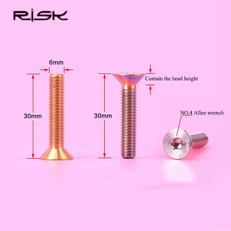 RISK 1PCS M6*30mm Titanium Bicycle Stigma Bolts MTB Bike Flat-head Bolts Mountain Bicycle Cycling Headset Stem Cap Screws