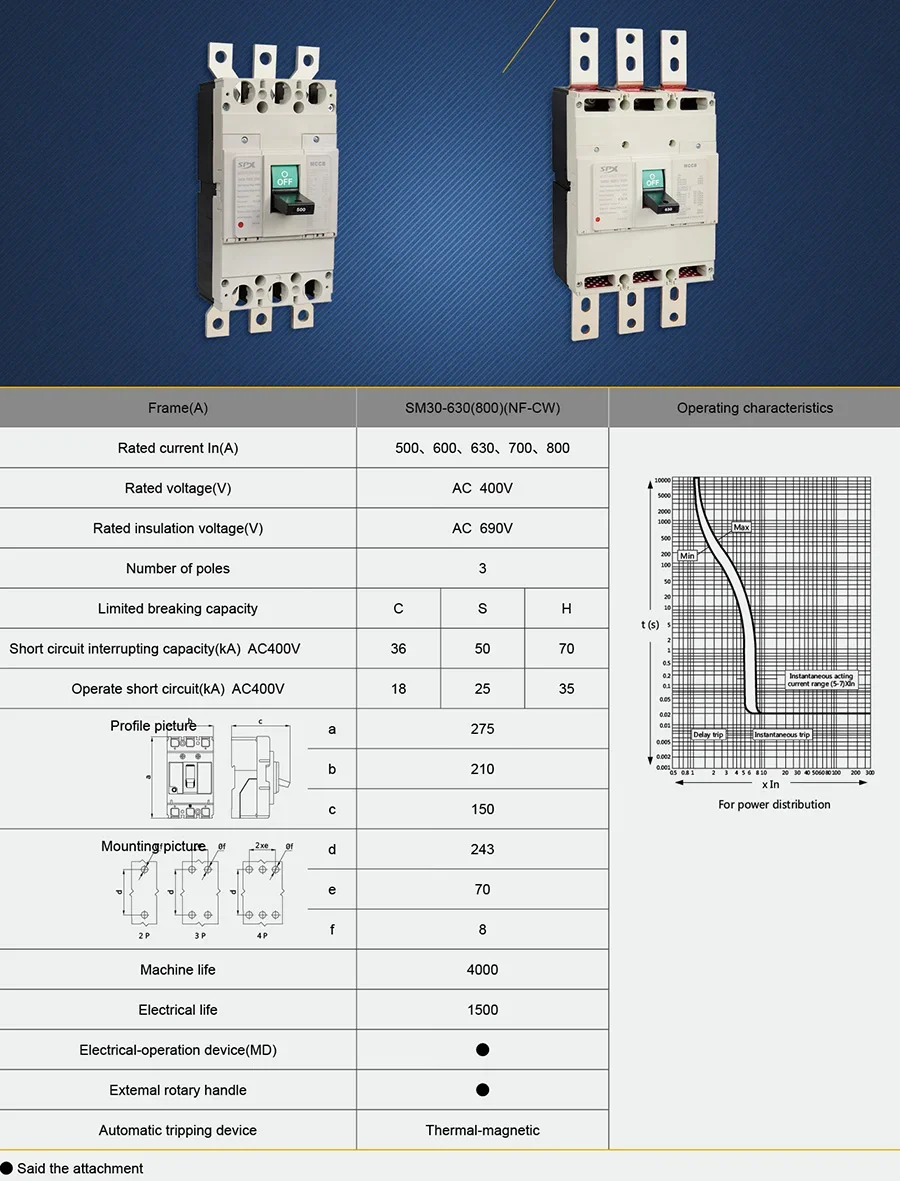 SPX 3P 800A MCCB Moulded Case Circuit Breaker For AC 690V Industry Applications