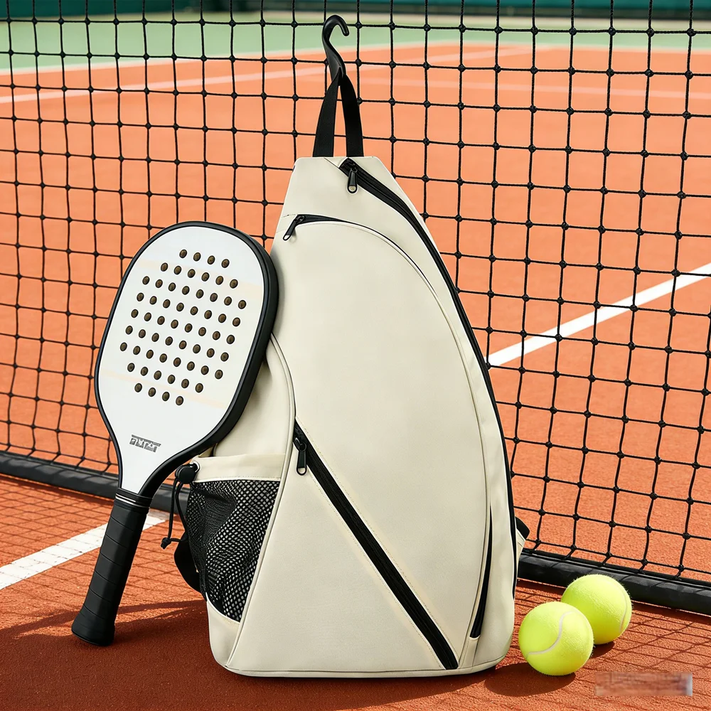 

Oxford Pickleball Paddle Racket Bag Beige Reflective Stripe Tennis Badminton Racket Outdoor Storage Crossbody Shoulder Bag