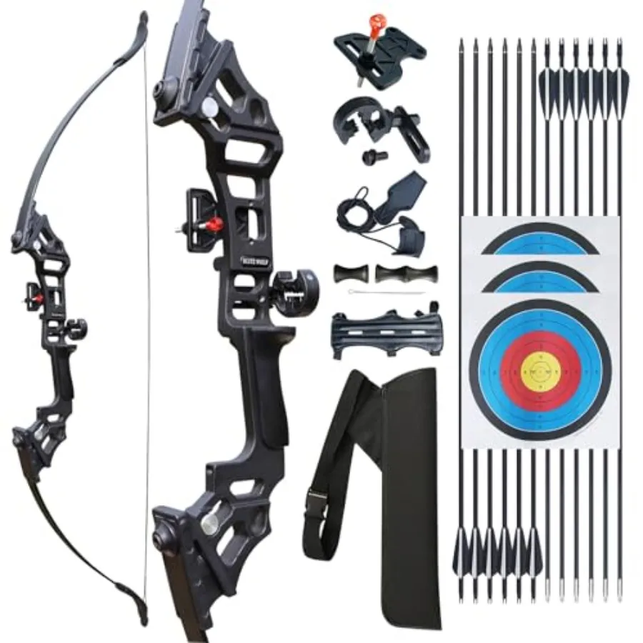 

Archery Bow Set Recurve Bow and Arrow Adult Set 51 Training Bow Takedown 30 40 50lb Long Bows for Hunting Adult Beginner with 1