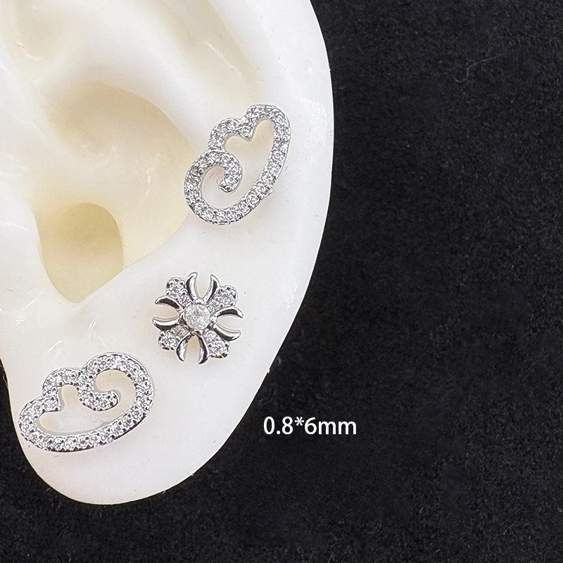INS Viral Luxury Kawaii Girls Hollow Cloud Heart Helix Stud Floral CZ Combo Y2K Aesthetic Girls Unique Stack Ear Jewelry Western