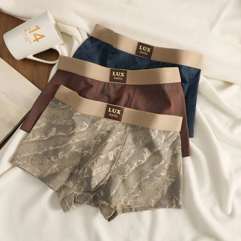 

3 шт./упак. Хлопковые роскошные боксеры с принтом, дышащие, антибактериальные, с сетчатой вставкой, мягкие, удобные мужские трусы