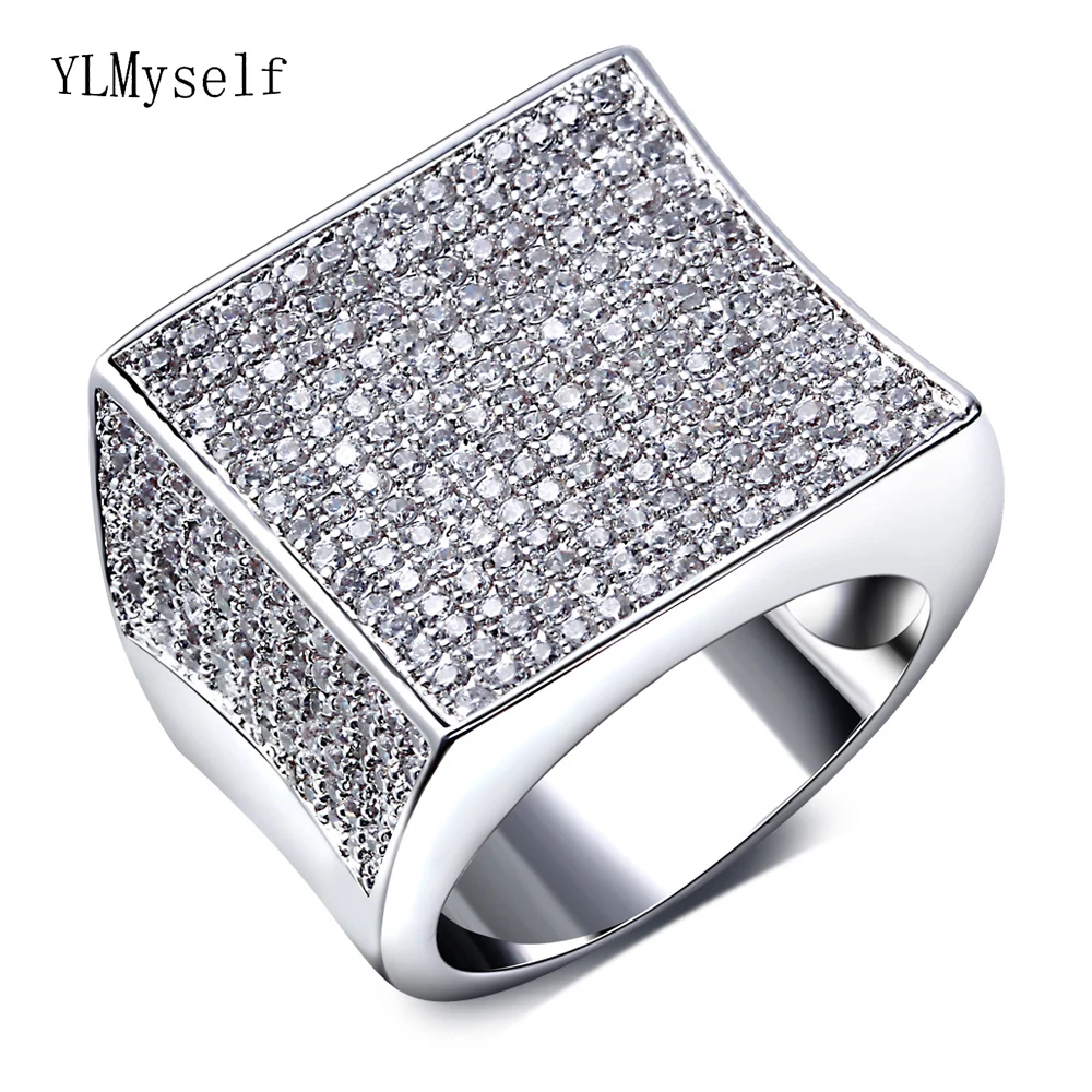 Luxury Square Ring Pave Tiny Cubic Zircon Copper With Thick Platinum Plating Fashion Jewelry For Women/Men