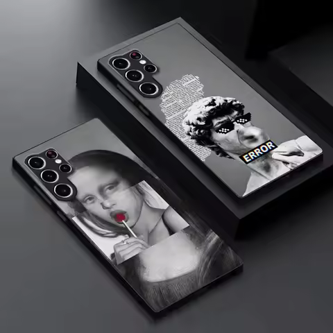 M-Mona Lisa Phone Case For Samsung Galaxy S23 S22 S21 S20 Plus Ultra M54 Note20 Soft Black Phone Cover