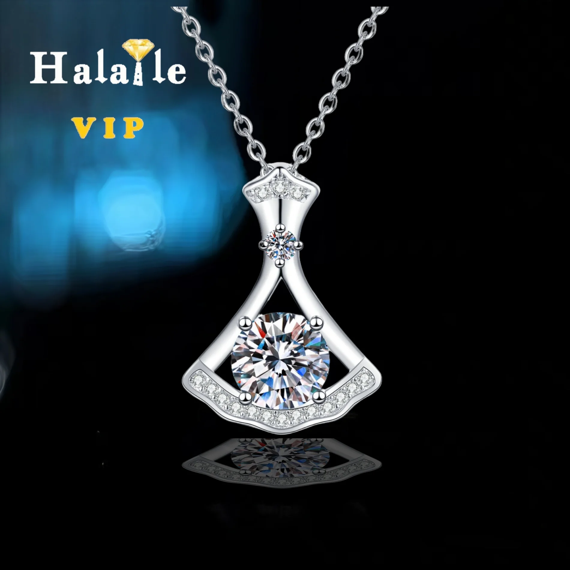 

Halaile 6.5mm 1CT Moissanite/Zircon Diamond Fan-shaped Pendant Necklace 925 Sterling Silver For Women Fine Jewelry Sparkling