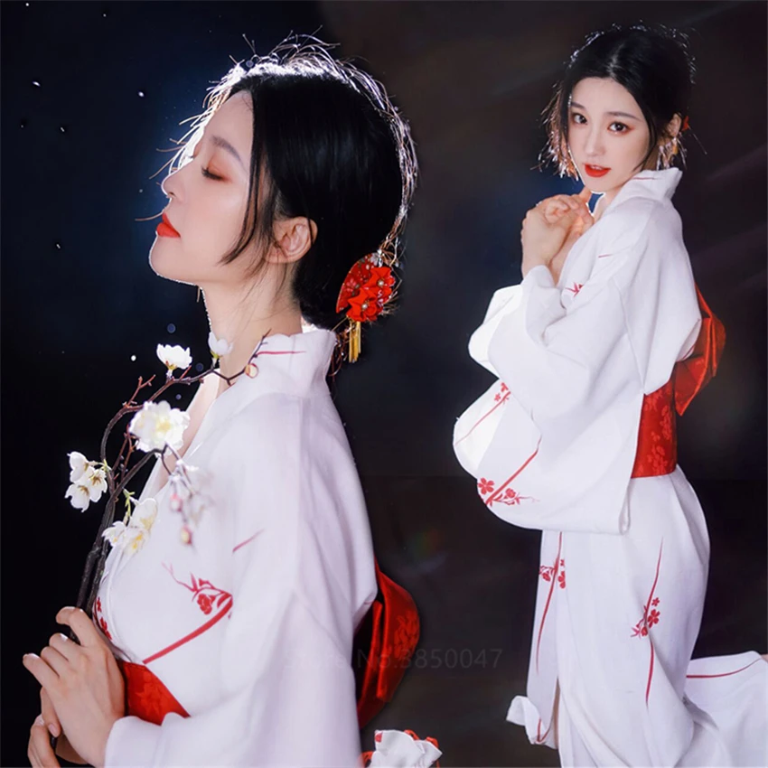 Japanese Style Traditional Kimono Casual Samurai Women Ladies Geisha White Haori Yukata Bowknot High Quality Trend Loose Clothe