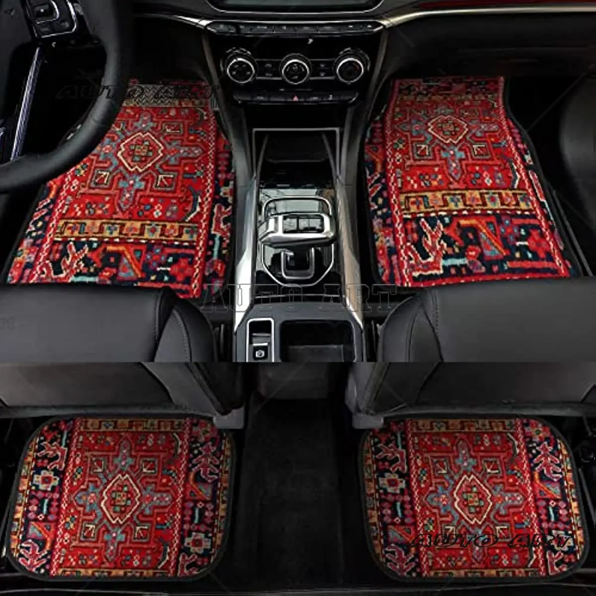 Car Floor Carpet Set of 4 Piece Persian Rug Design Auto Interior Floor Mats Durable Front & Rear Carpets for Car Truck S