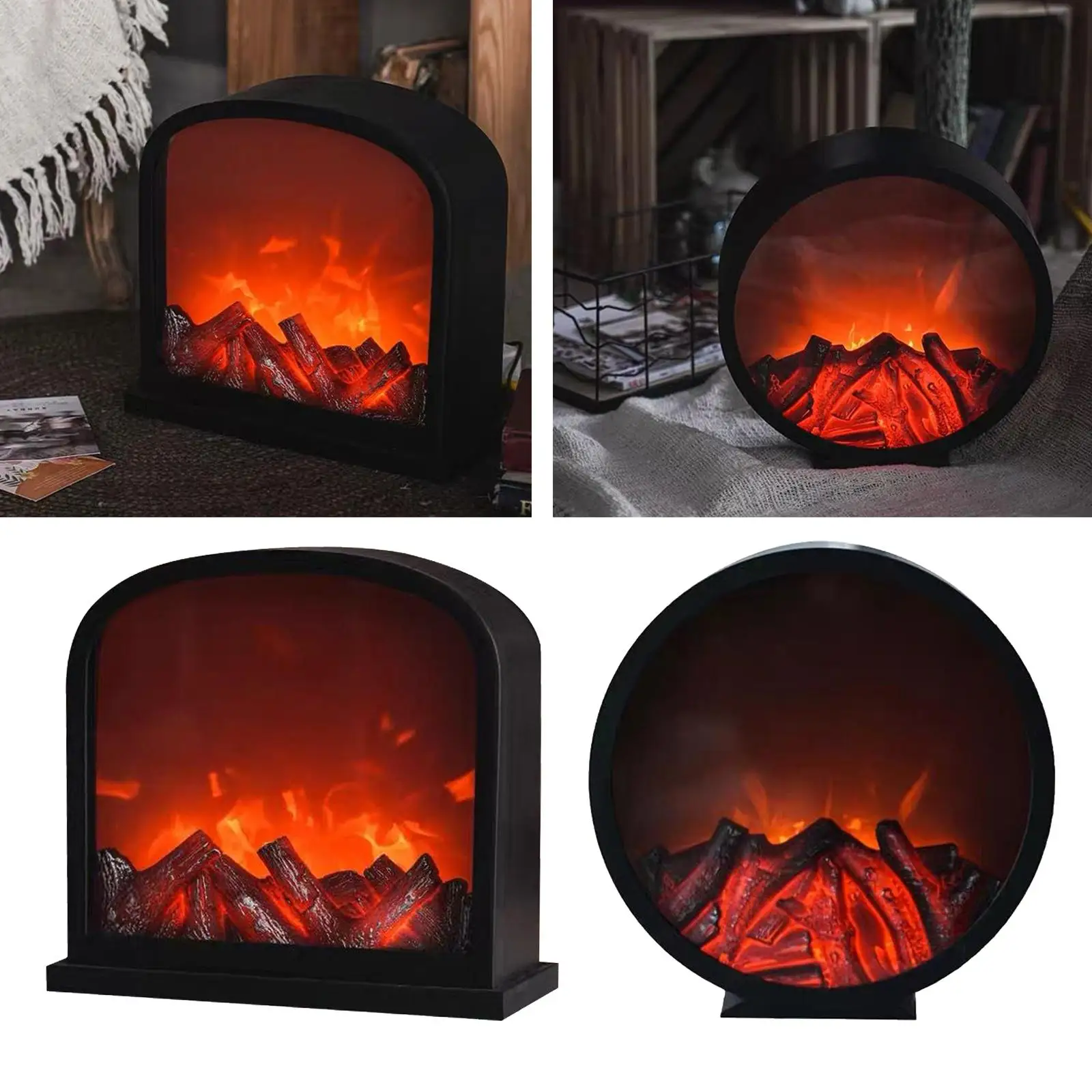 Fireplace Lantern LEDs Battery Operated, Sitting Decoration Use, Black