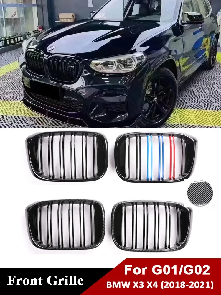 For BMW X3 X4 G01 G02 Front Bumper Kidney M Color Grille Lower Facelift Carbon Fiber Grills Cover 2018-2021 Car Accessories