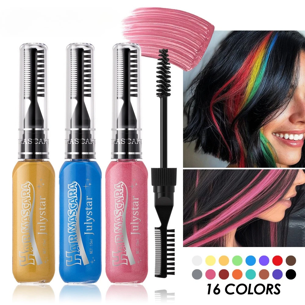 Mascara 16 couleurs, formule imperméable, hautement pigmentée, Application facile pour les fêtes sur scène, le Festival, le maquillage et l'utilisation des cheveux, cosmétique