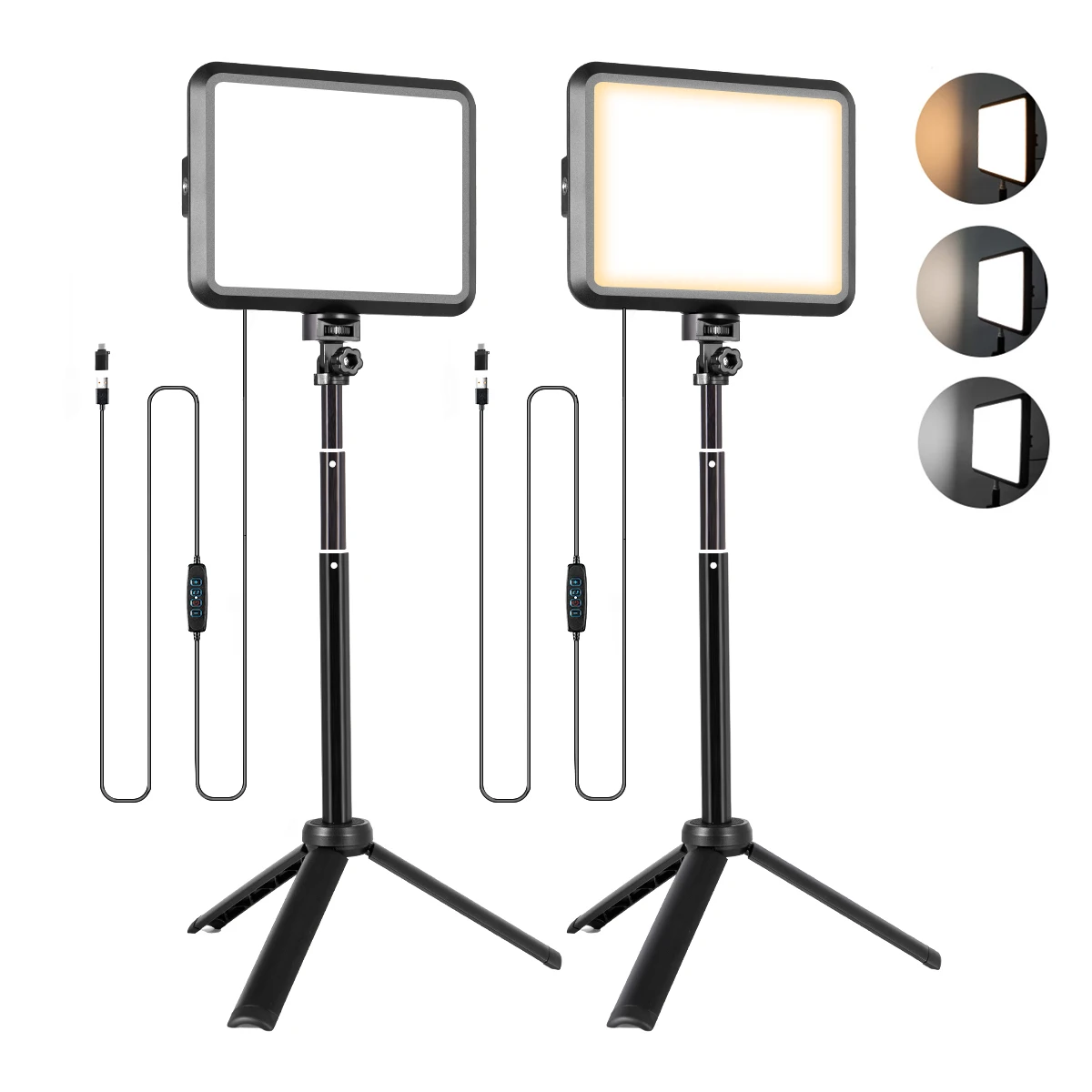 

2-Pack 8”Studio Video Light Photography Lighting Kit 2800K-6500K with Adjustable Tripod Stand for Zoom, Game Streaming, YouTube