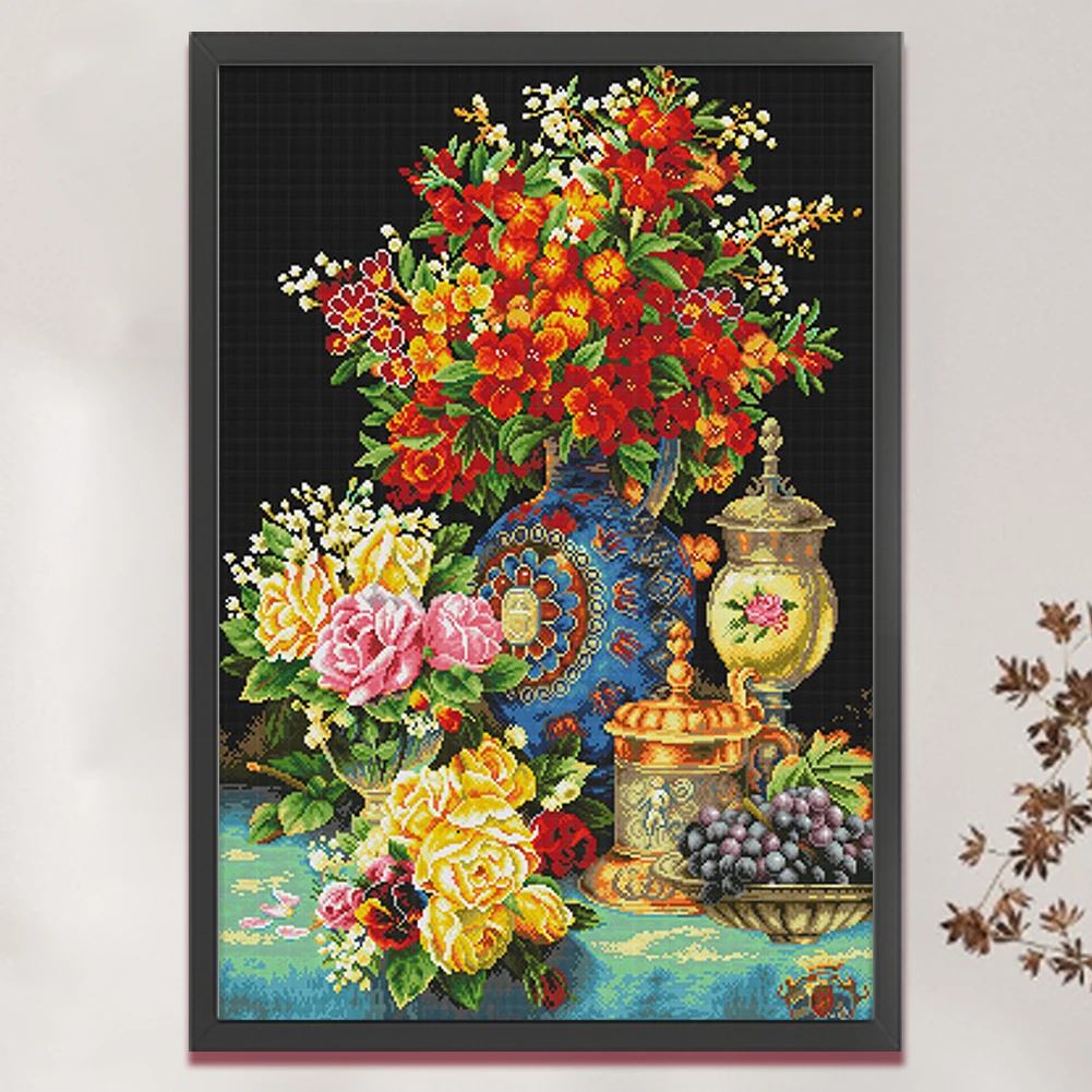 

Full Embroidery Egyptian Cotton 14CT Print Flowers Cross Stitch Kit 55x75cm