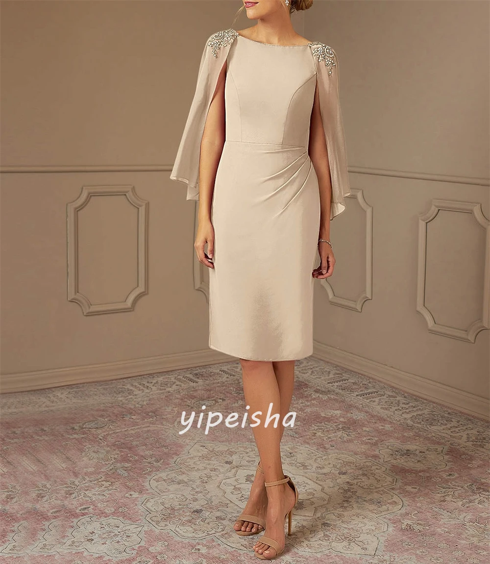 Maßgeschneiderte, moderne, modische Jersey-Kleider mit Strasssteinen, gerüscht, A-Linie, U-Ausschnitt, knielange Kleider, maßgeschneiderte Kleider für besondere Anlässe, elegant