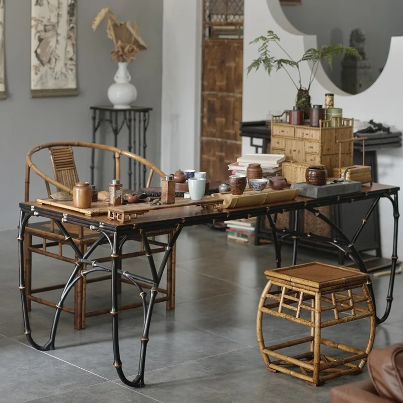 Ming-style retro-colored bamboo  sea table, Chinese-style lacquered bamboo  table,  table,  room, living room