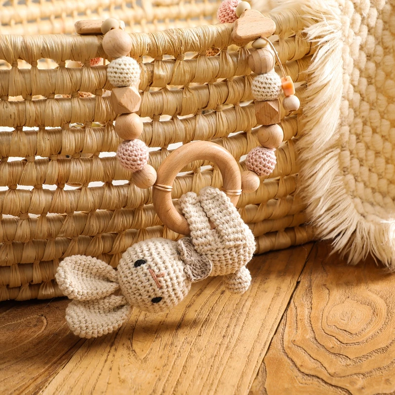 Baby Crochet Stroller Toys Wooden Hanging Ocean Stroller Teething Rattle Bell Animal Mobiles Gym Stroller Pendants Gifts Toys