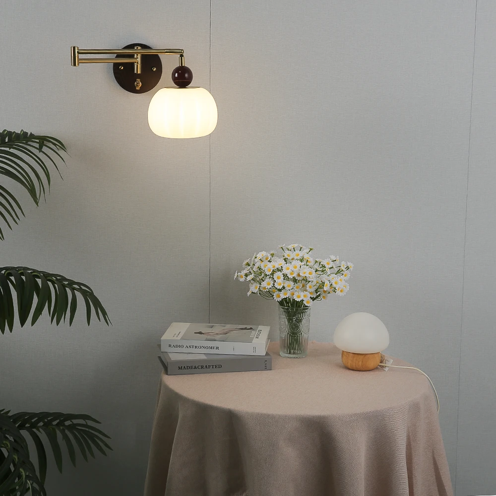 Modern Telescopic Swing Arm Wall Lamps Solid Wood Reading Lamp With switch Nordic Folding Rotatable Bedroom Bedside Wall Lights view 3