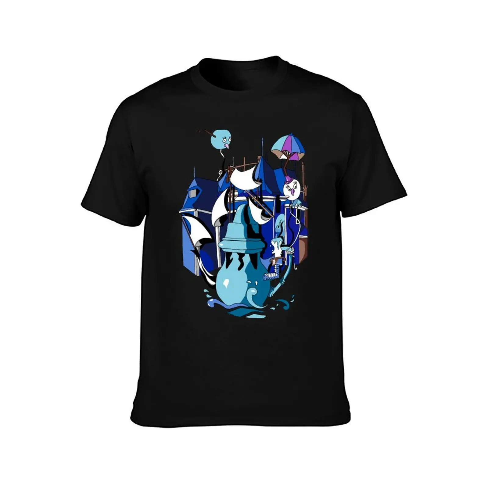 Bleu castle and Tea time T-Shirt, Summer Casual Cotton Tee, Oversized Streetwear Tops, Vintage Graphic Print, Unisex Men Women