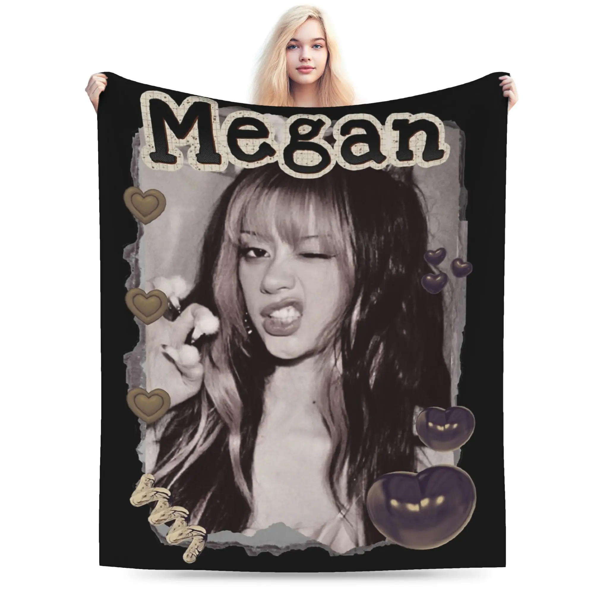 Megan Katseyes Kpop Girl Group Blanket Flannel Summer Breathable Lightweight Thin Throw Blanket for Sofa Bedroom Bedspreads