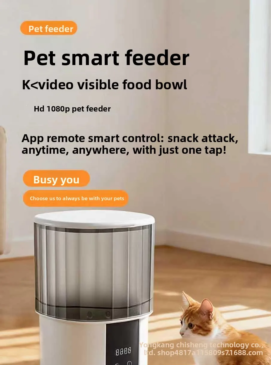 Supplier illustration of an automatic pet feeder with a translucent food hopper