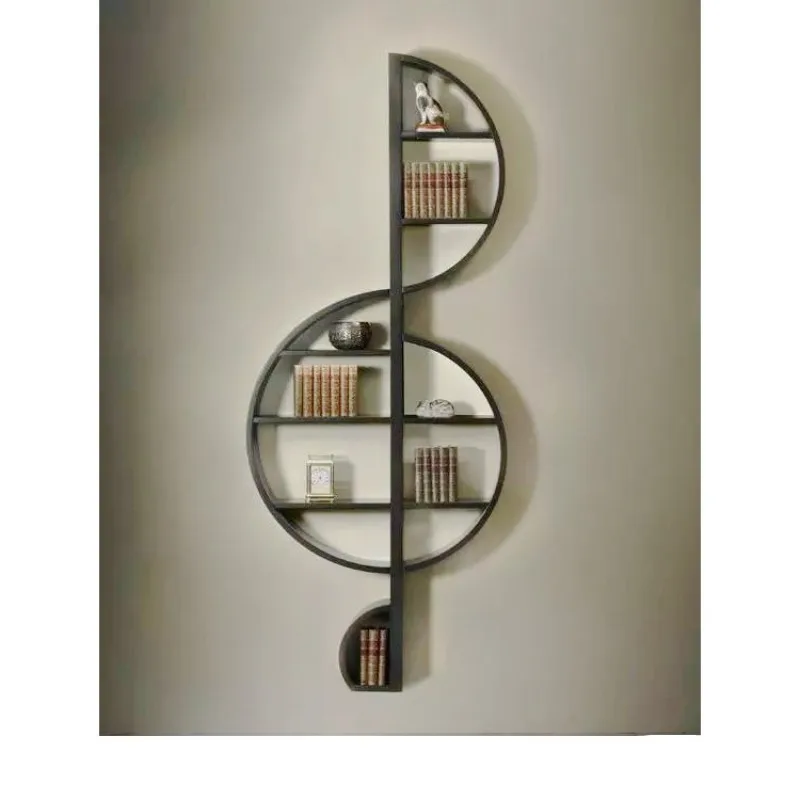 European wrought iron wall rack, creative music note wall storage rack, music room bar multi-layer display rack