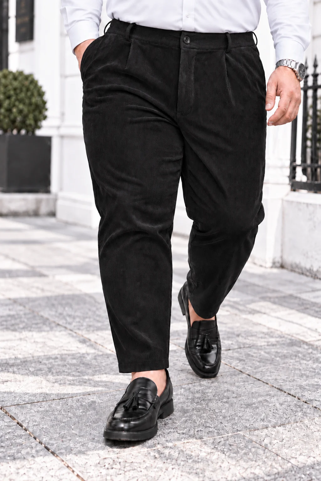 plus Size Men's Casual Velvet Suit Pants Soft Warm Button Waist Side Pocket Design Simple Business Style Autumn Winter Outfit