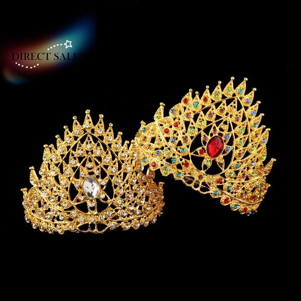 

Exquisite Rhinestone Thai Crown Colorful Shiny Rhinestone Crown Traditional Headwear Princess Hair Comb Girls/Women