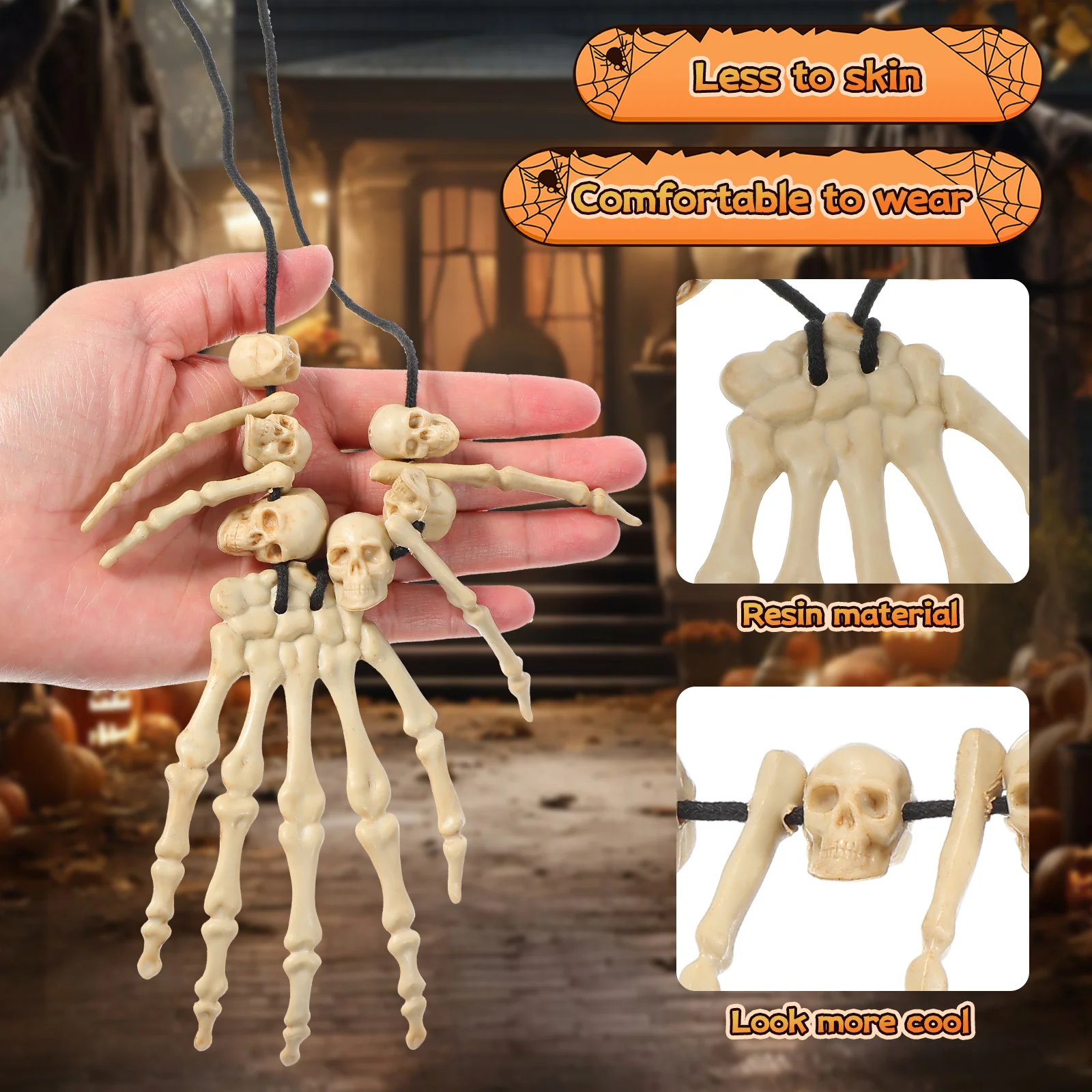 5pcs Set of 5 Bone Costume Accessories Amosfun Skull Pendant Necklace for Men Large Adult