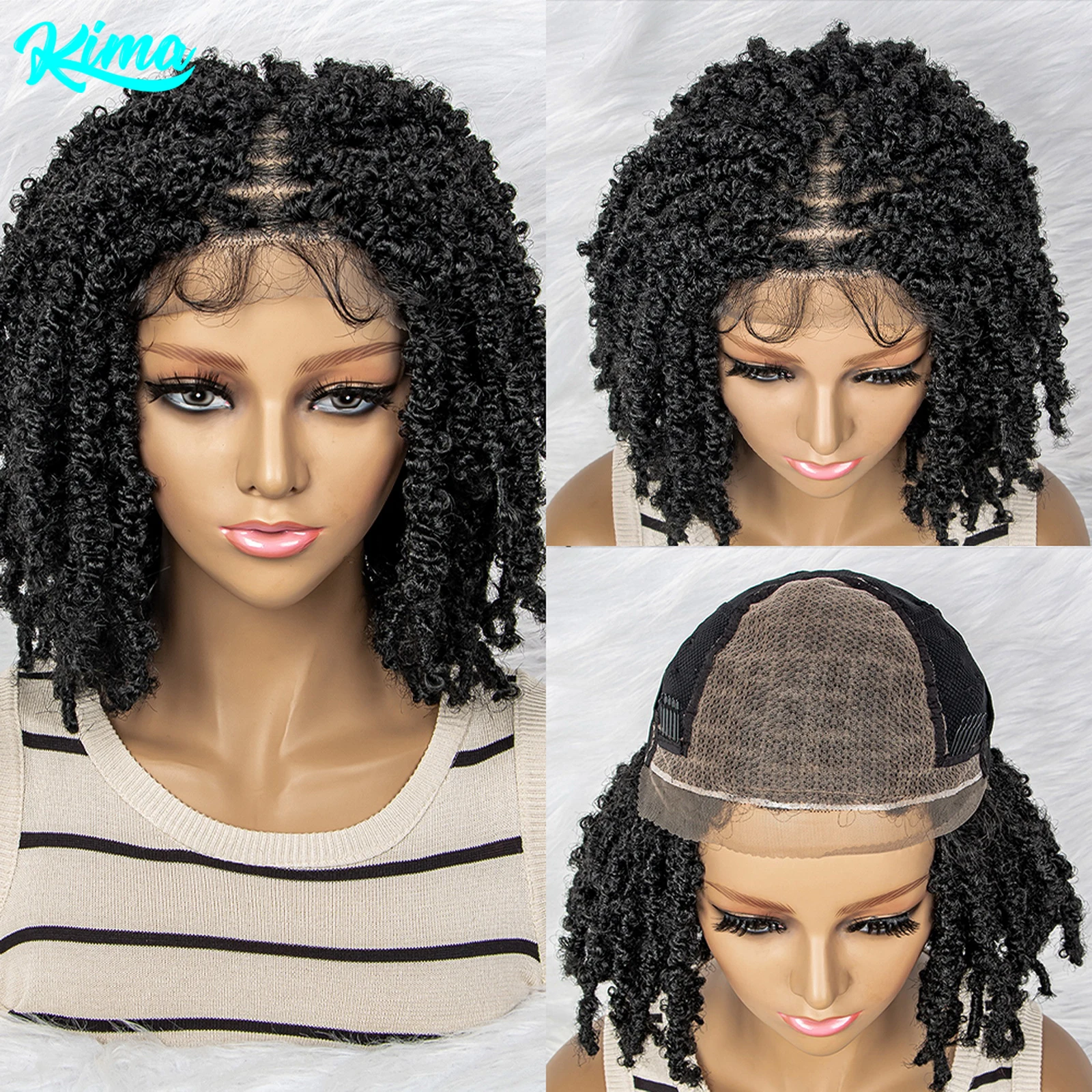 

Плетеные парики с вьющимися волосами и детской коробкой для волос Плетеные парики с вьющимися концами Фронтальный кружевной фронтальный парик 9x6 для чернокожих женщин