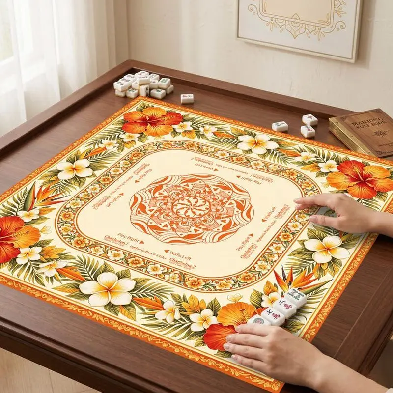 VIKAMA Hibiscus Floral Mahjong Mat Non Slip Noise Insulated Pad Mahjong Poker Domino Desktop Game Cover