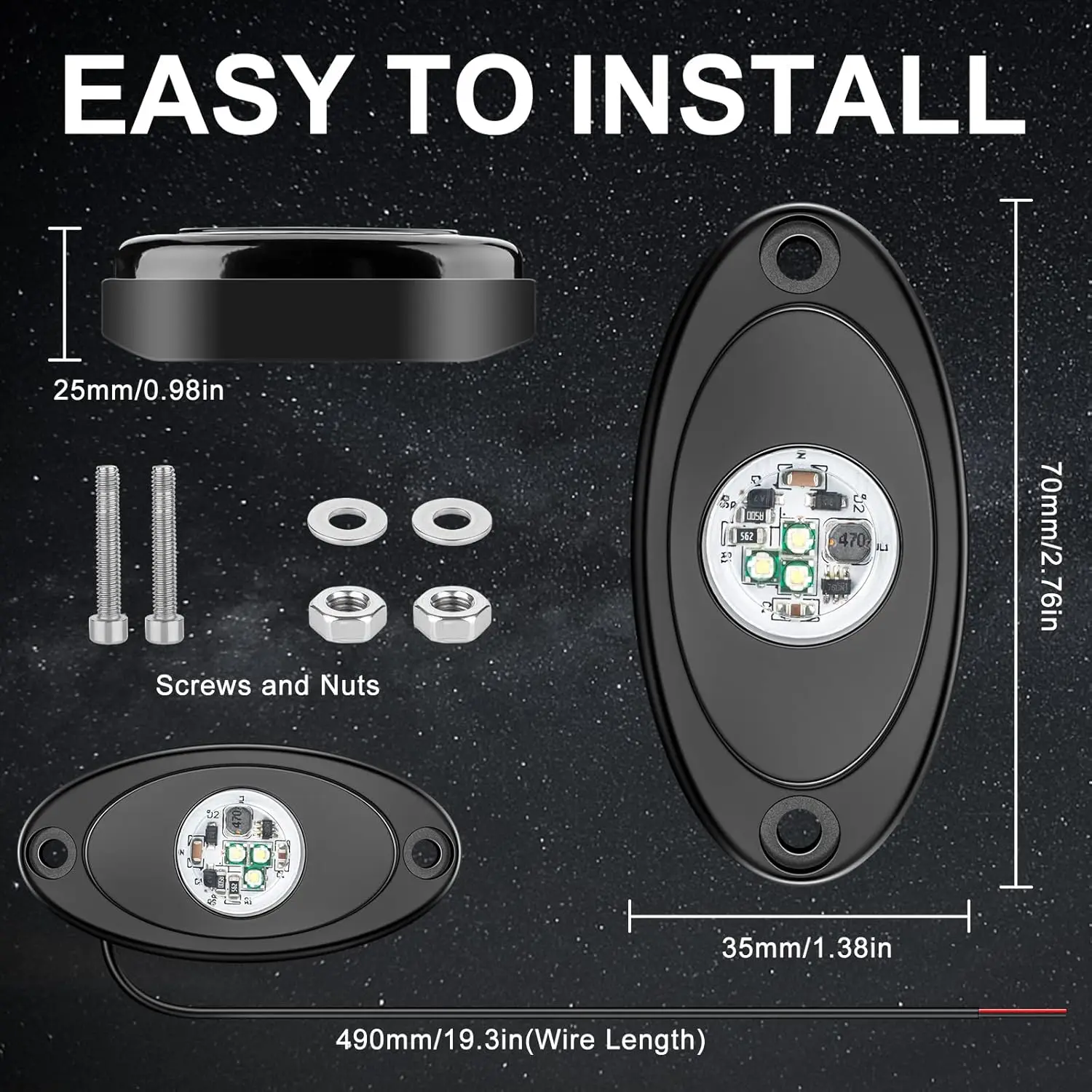 4PCS LED Rock Lights Kit, Waterproof Underbody Chassis Lights for Jeep Truck ATV UTV Offroad