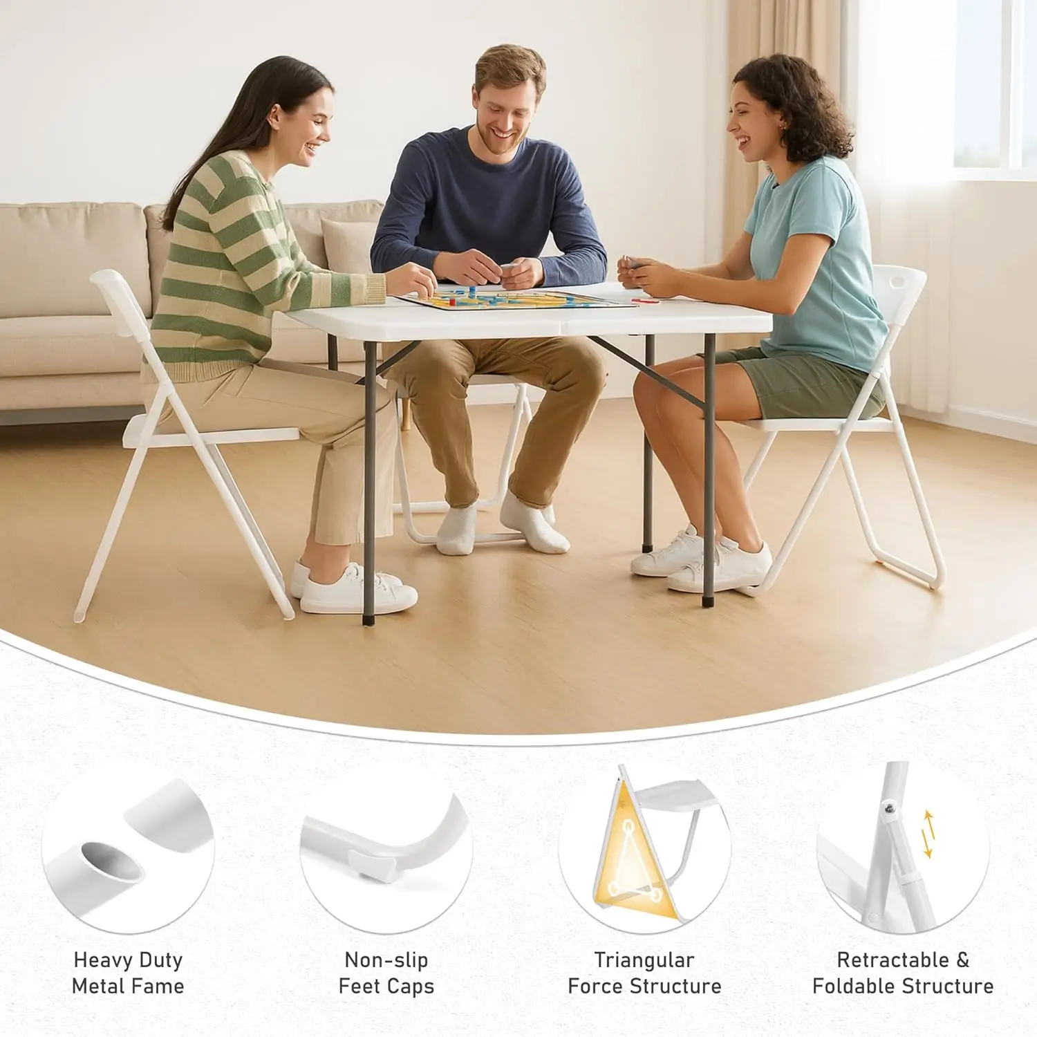 10 Pack White Plastic Folding Chairs, Indoor Outdoor Portable Stackable Commercial Seats with Steel Frame, Customized image 6