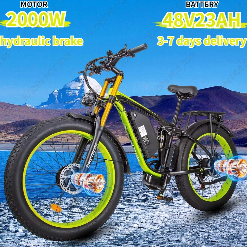 K800P Ebike 2000W Dual Motor 48V 23AH Hydraulic Brake All-terrain Electric Bicycle Full Suspension 26*4.0 Fat Tire Electric Bike