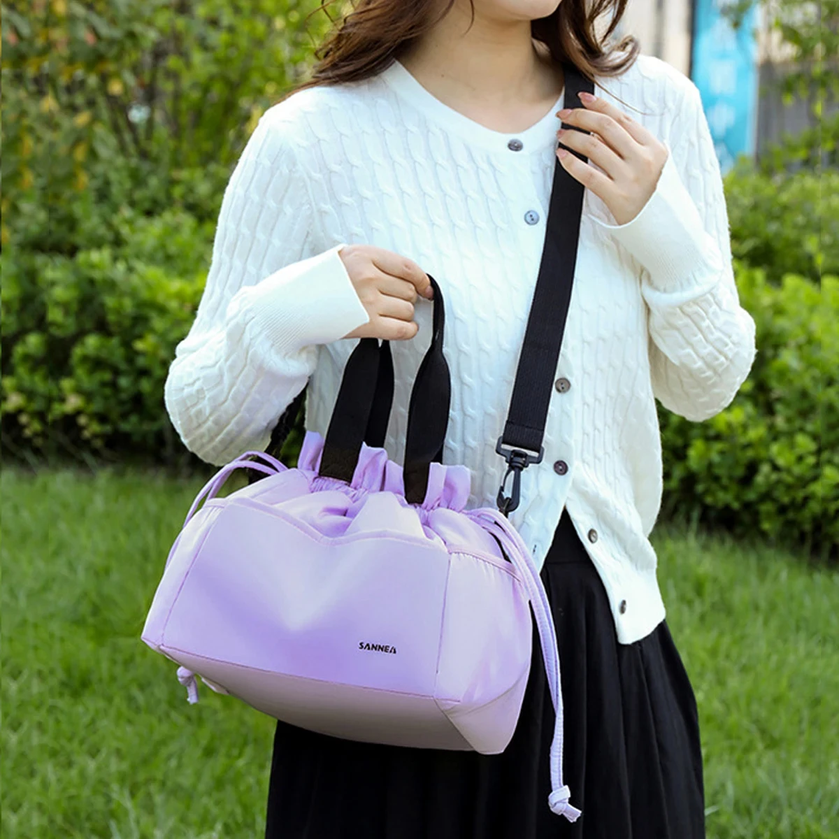 Borsa per il pranzo isolante con coulisse Foglio di alluminio addensato portatile Scatola per il pranzo per la conservazione della freschezza Borsa da viaggio per alimenti Bento Pack