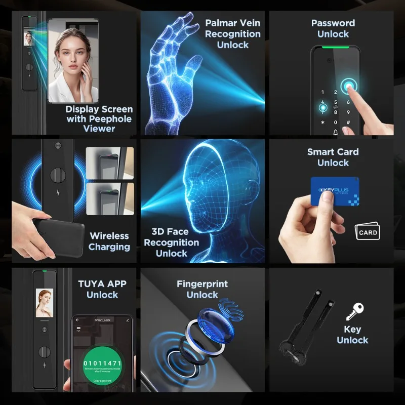 [2026] 3D Gezichtsherkenning Inteligente Video-oproep Automatische deur Keyless Entry Vingerafdruk Slimme deur Keyless Entry met