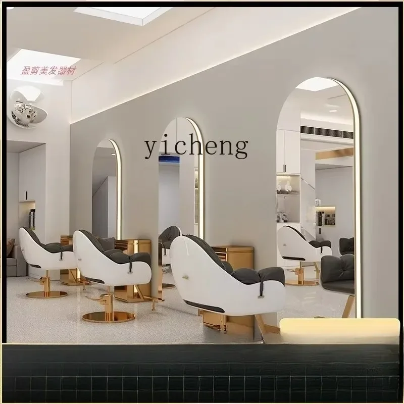 Internet Celebrity Barbershop Mirror Hair Salon Special Stainless Steel Wall-mounted Hair Mirror With Light