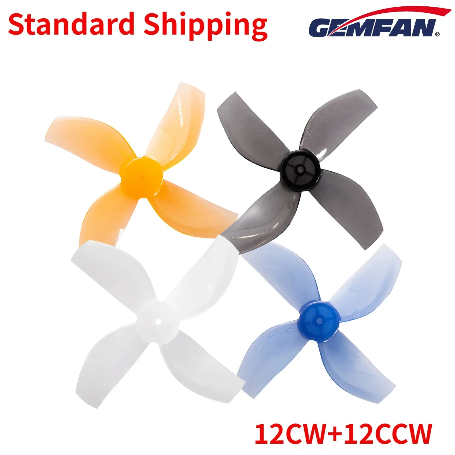 

12Pairs(12CW+12CCW) Gemfan 35mm-4 35mm 4-Blade Micro Propeller 1.0mm (Random Color) for RC FPV Tinywhoop Drones 08028 Motors