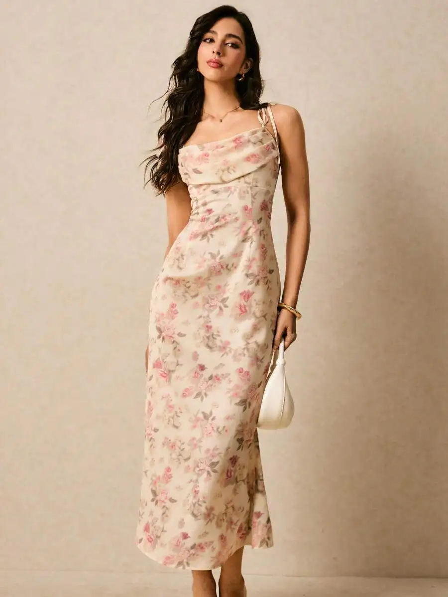 

Elegant Floral Print Maxi Slip Dress For Women Summer Sundress