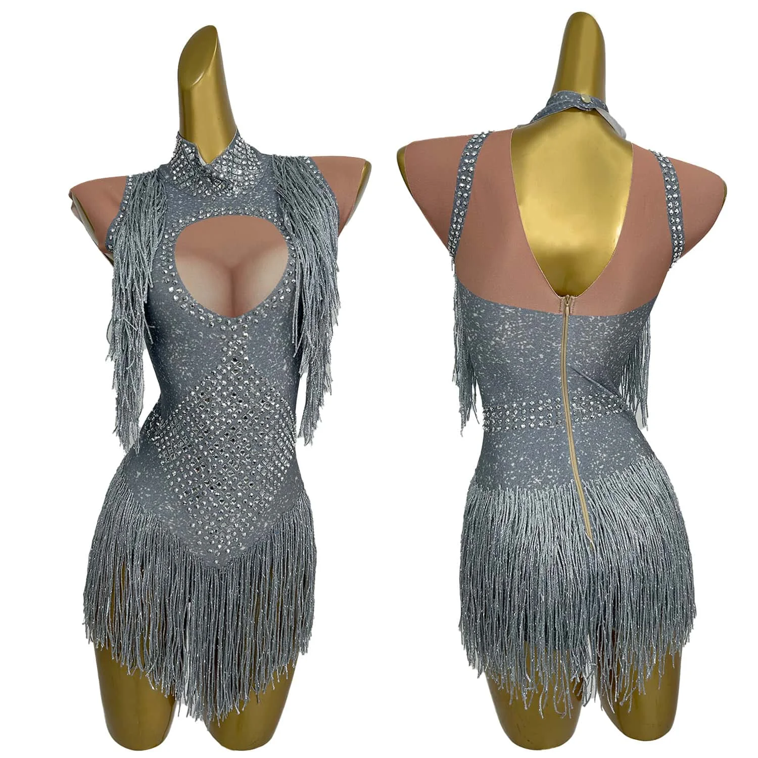 

Glitter Silver Diamonds Bodysuit Stage Outfit Sleeveless Tassel Nightclub Singer Leotard Celebrate Pole Dance Show Fangkuai