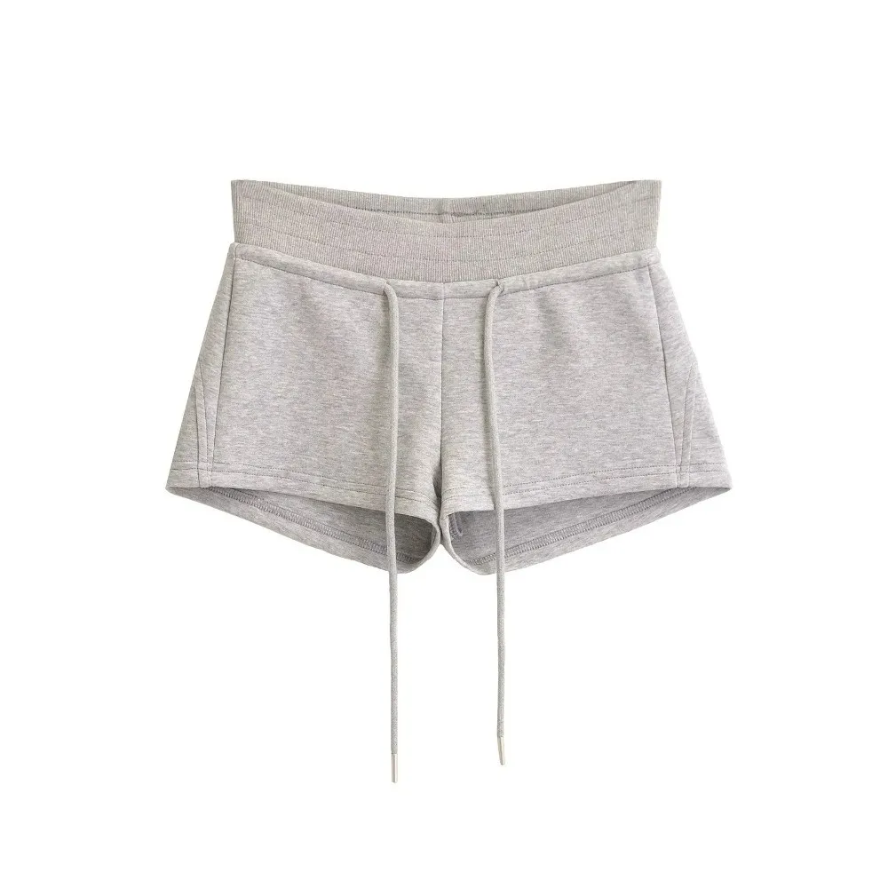 Fashion Drawstring Women Sports Shorts Low-rise Black/Grey Casual Pants Slim Fitting Sweat Shorts Summer