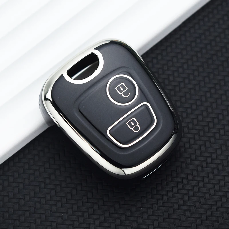 ontto Geschikt voor Toyota Aygo autosleutel hoes behuizing houder sleutelhoes TPU sleutelbox voor Peugeot 106 107 206 206CC 207 307 voor Citroën C1 C2 C3 C4 Picasso sleutelhanger 3 knoppen groen