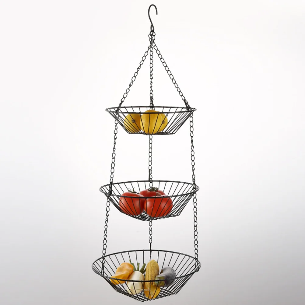 

Iron Fruit Hanging Basket 3 Layers Hollow Design Storage Baskets for Kitchen Living Room Snack Fruit ganization Home Decor
