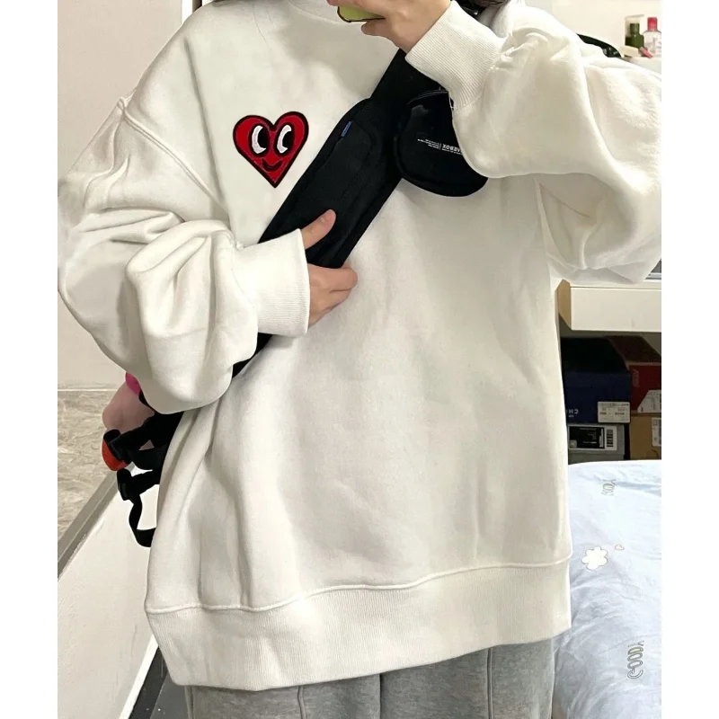 

Women's Clothing Korean Fashion New Baggy White Pullover Sweatshirt Smiling Face Love Print Raglan Sleeves Long Sleeves Pullover