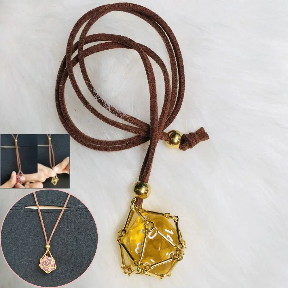 New Crystal Holder Cage Necklace Interchangeable Adjustable Crystal Net Metal Necklace with Dice Rope Chain Necklace for Women